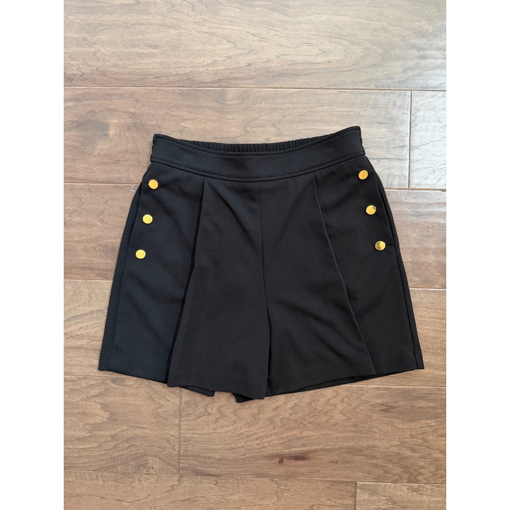 NWT Ellen Tracy Womens Black Sailor Shorts Gold Button Pleated High Waist XS